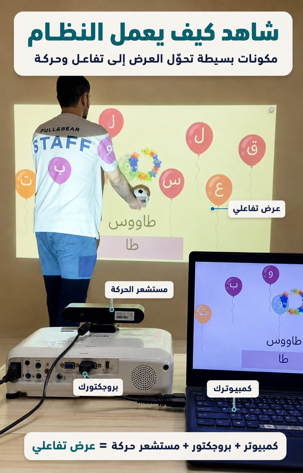 طريقة استخدام المستشعر مع البروجكتور والكمبيوتر